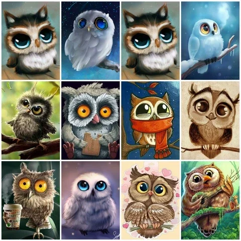 Handmade Gift Owl Diamond Painting Full Round Drill AZQSD Animals Mosaic Picture Of Rhinestones Home Decor Diamond Embroidery images - 6