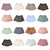 2000s Striped Plaid Print Shorts Women Elastic Waist Button Front Lounge Pajamas Shorts Retro Aesthetic Boyshorts Y2K Streetwear