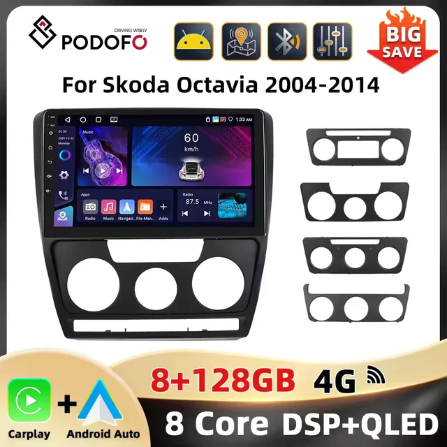 PodoNuremberg-Autoradio Android pour Skoda Octavia, lecteur de limitation, WiFi, 4G, navigation GPS, Carplay, 10.1 ", 2Din, 2004-2014 1
