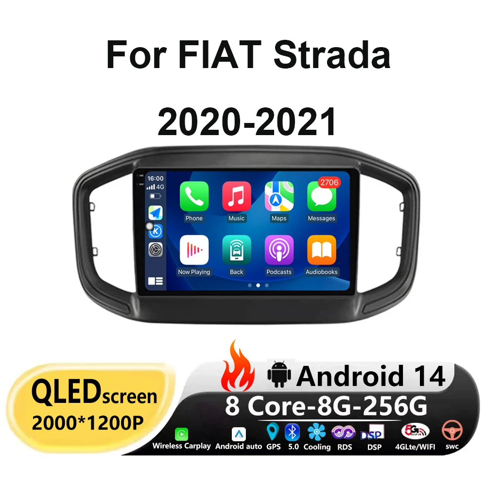 

Carplay Auto Android 14 For FIAT Strada 2020-2021 Car Radio Multimedia Video Player Navigation screen Head Unit GPS DSP No 2din