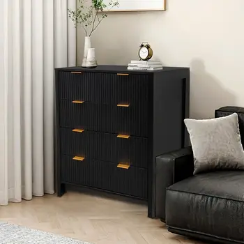 4 Drawer Dressers for Bedroom, Fluted Tall Dresser, Bedroom Chest of Drawers, Mid Century Modern Dresser for Bedroom Living Room