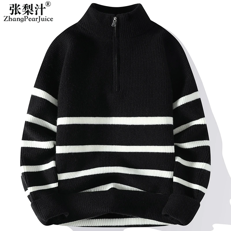 Autumn Winter New In Men's Sweater Casual Knit Long Sleeve Sweatshirt Tops Male Black Stripe Sweaters Men Pullover Jumpers men s long sleeve goat cashmere knitted pullovers with hat thick warm sweaters male jumpers top grade winter new