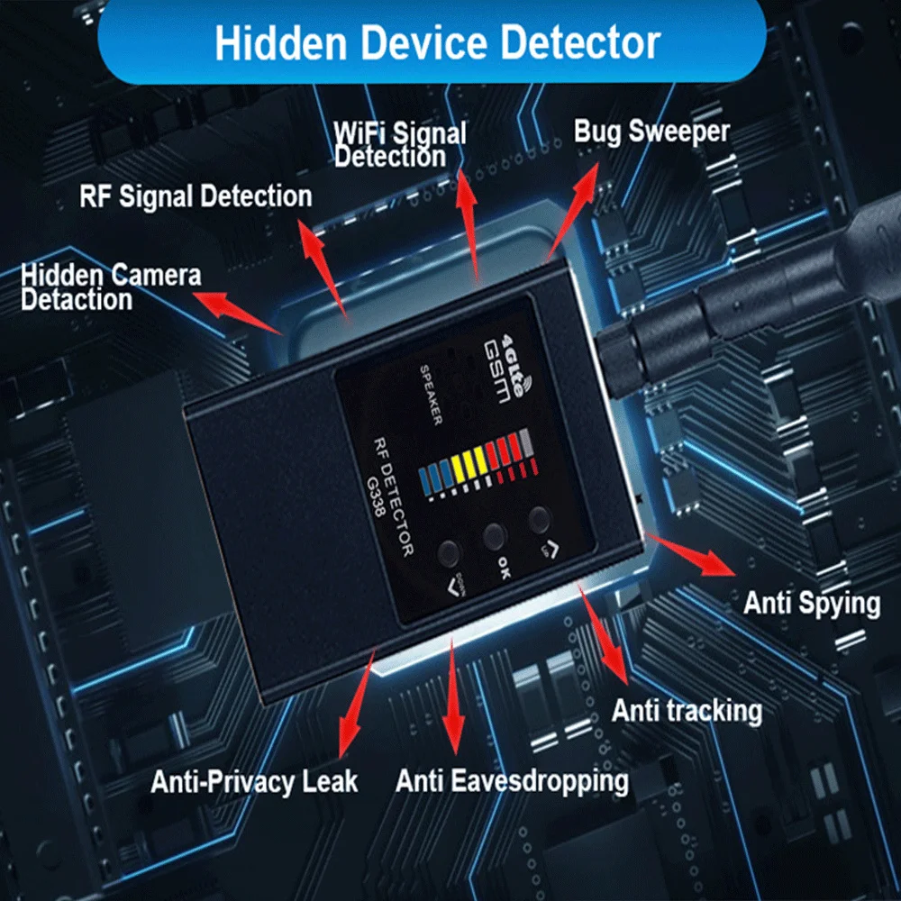 1MHz-8000GHz Anti-spy Detector Camera GSM Audio Bug Finder GPS Signal Lens RF Tracker Wireless Scanner G338