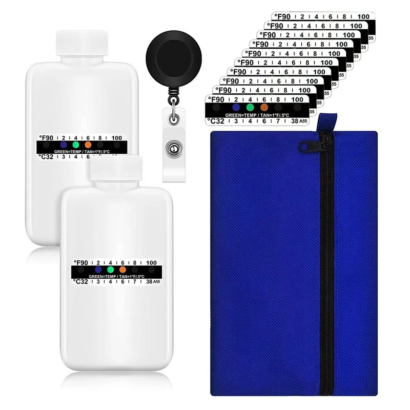 

14Pcs Urine Test Complete Kit:2 Portable Empty Bottles,10 Adhesive Temperature Sensitive Test Strips And Keychain Durable