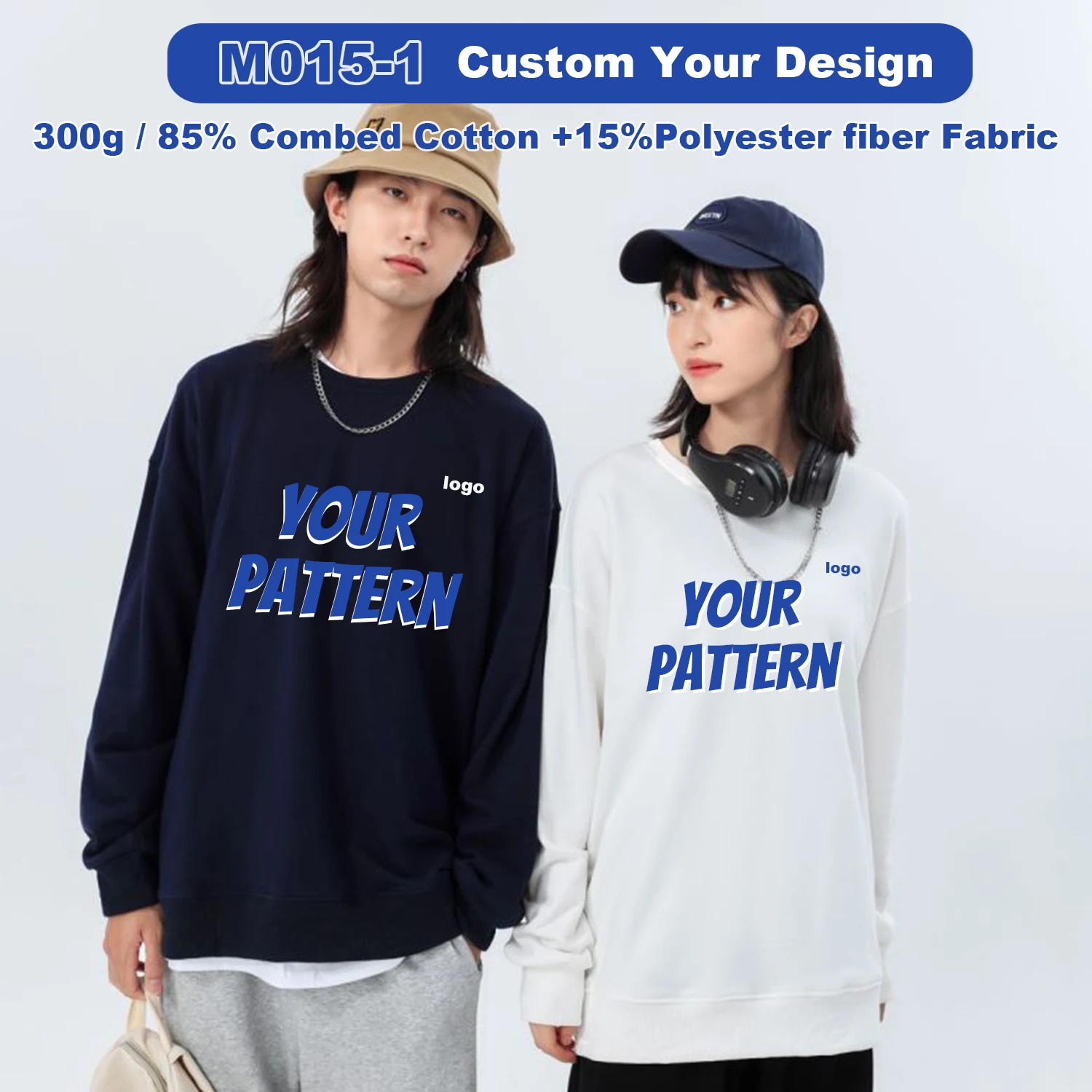 

85% Cotton Round Neck Sweatshirt Custom Printing Logo Hedging Party Class Service Advertising Shirt Overalls Solid Color Blank