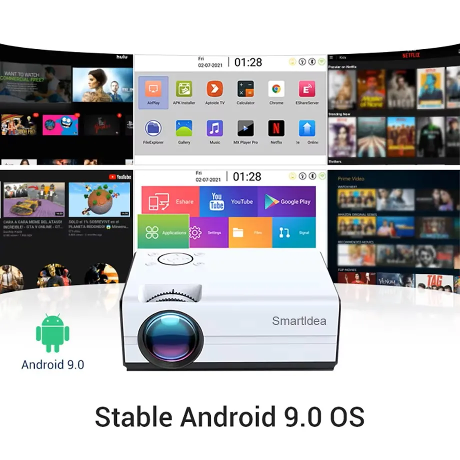 SmartIdea T01A HD Mini Projector Native 1280x720P LED Android 9.0 5G WiFi Video Beamer Home Cinema Smart 3D Movie Game Proyector