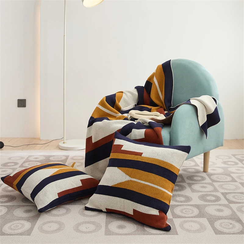 

Cotton Knitted Geometric Pattern Colorful Pillowcase ​Cushion Cover 45*45 Dakimakura Decorative Pillows For Sofa