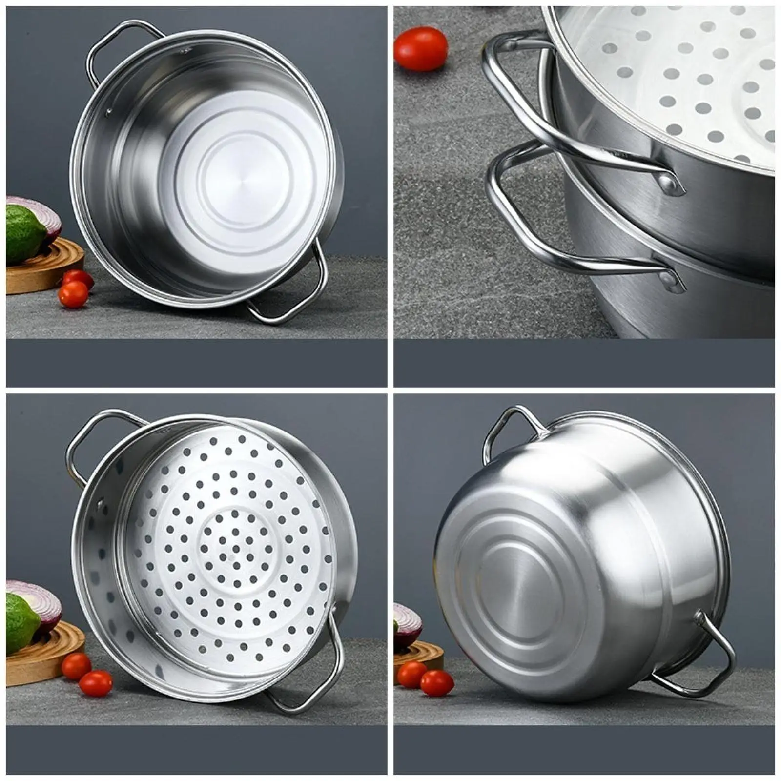 2/3 Tiers Stainless Steel Steamer Overlapping Steaming Pot Cookware Steamed Fish cooker General Induction Cooker Cooking Pan