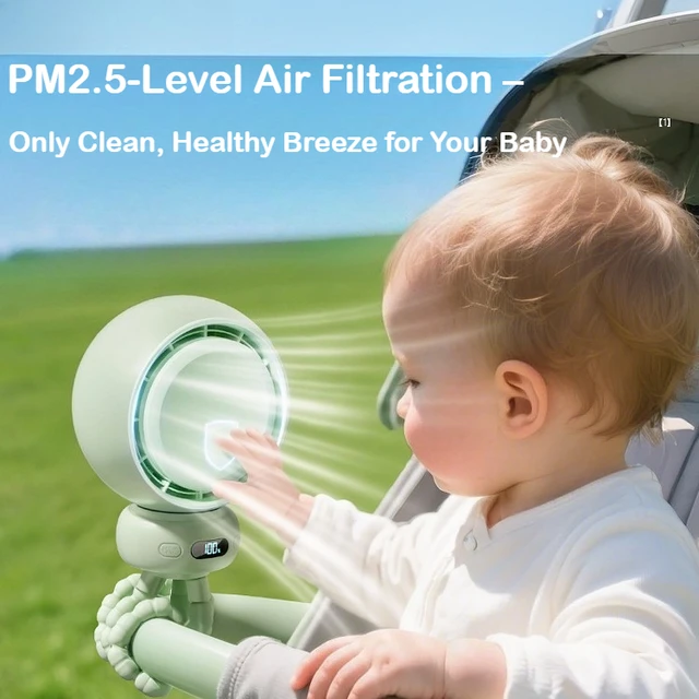 Ventilatore per passeggino senza lama con display a LED Sicuro per uso in culla Ventilatore da scrivania portatile silenzioso Batteria ricaricabile da 3600 mAh per neonati 2