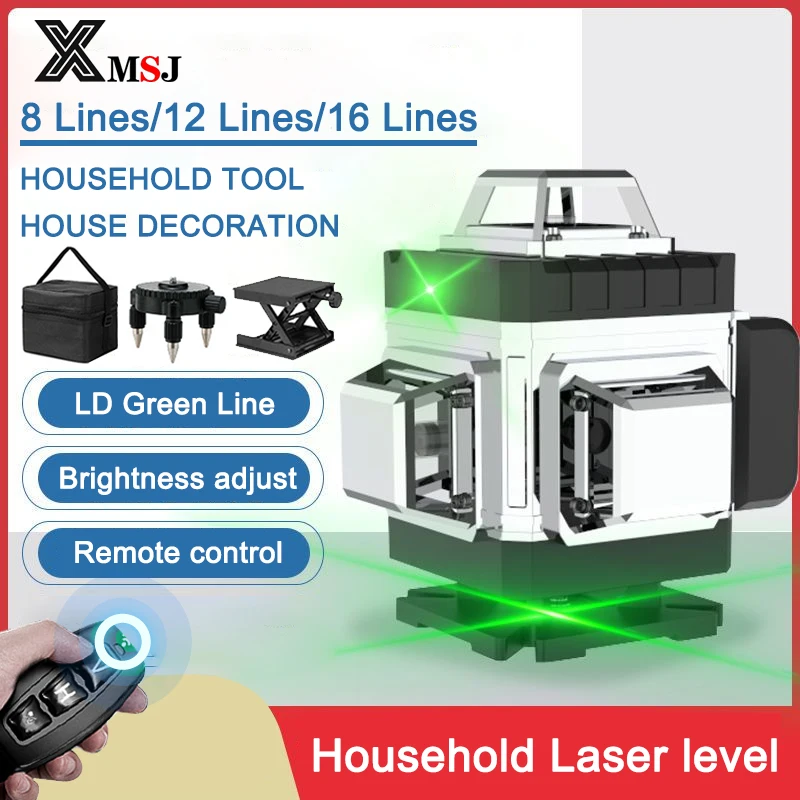 

16/12/8 Lines 3D/4D Laser Level Green Light Beam Remote Control 3° Self-Leveling 360 Horizontal Vertical Cross Lines Laser Level