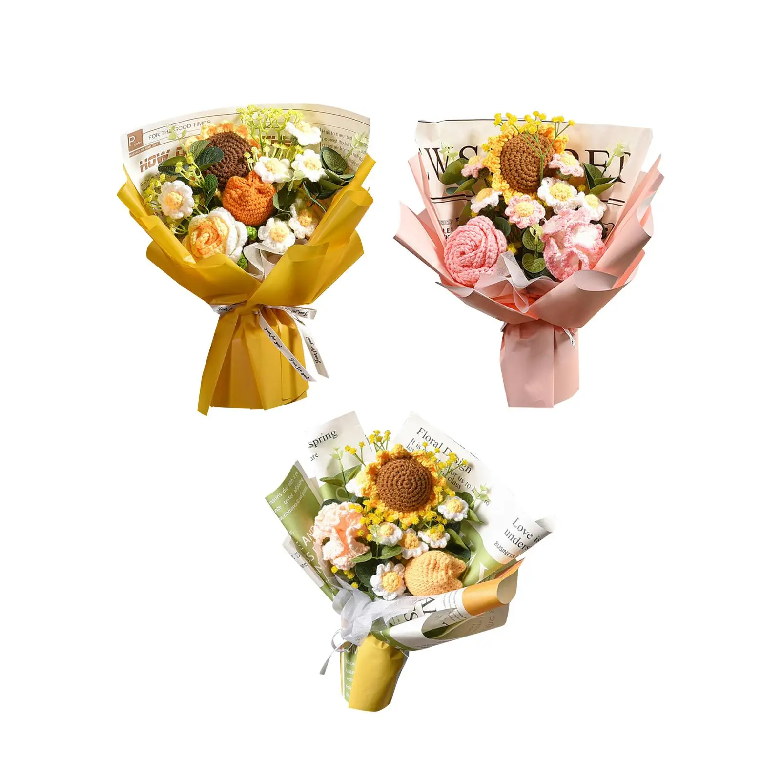 

Букет цветов вязаных крючком, композиция из искусственных цветов подсолнуха, изысканное качество изготовления, подарок на день рождения
