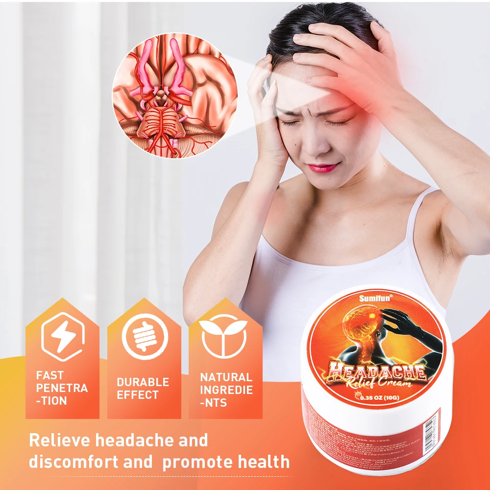 Headache Treatment Cream Tinnitus Migraine Relief Ointment Relax Nerve Soothing Pain Dizziness Refreshing MedicalPlaster10g 2pcs