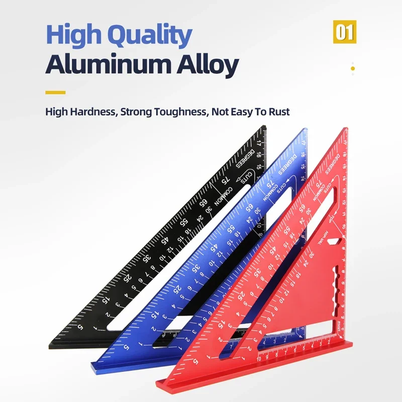 Triangle Ruler Woodworking Measuring Gauge Triangle Ruler 7Inch Measurement Tool Aluminium Alloy Carpenter Set Square Angle Woodworking Tools Try Square Triangular Metric