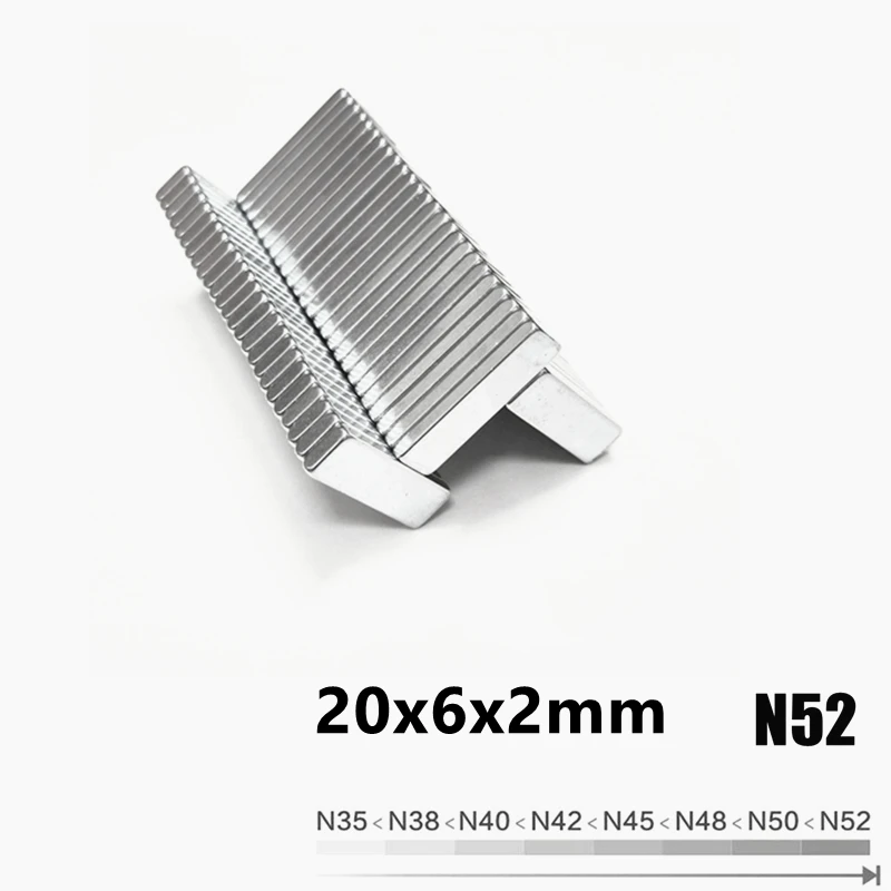 20x6x2 N52 Strong mm Square NdFeB Rare Earth 20mm x 6xmm