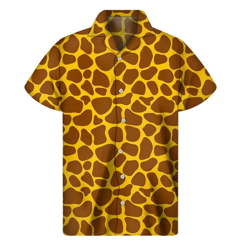thumbnail image 1 of Camisas hawaianas con estampado 3D de jirafa en blanco y negro para hombre, camisas playeras de manga corta de talla grande, blusas divertidas de fiesta con jirafa, 1 of 5