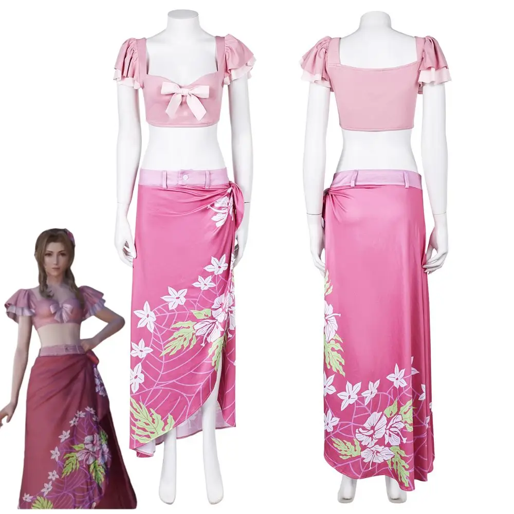thumbnail image 1 of Traje de baño de Cosplay de Aerith de Final Fantasy 7, disfraz para mujeres y niñas, conjunto de bikini de dos piezas, traje de fantasía para Halloween, 1 of 5