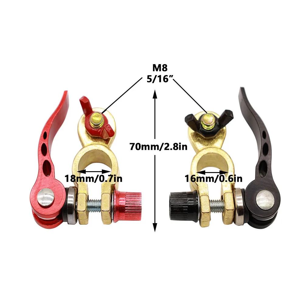 1 Pair M8 5/16 Car Battery Terminal Connectors 70 mm Brass Quick Release Universal For Car Truck RV Truck Auto Accessories