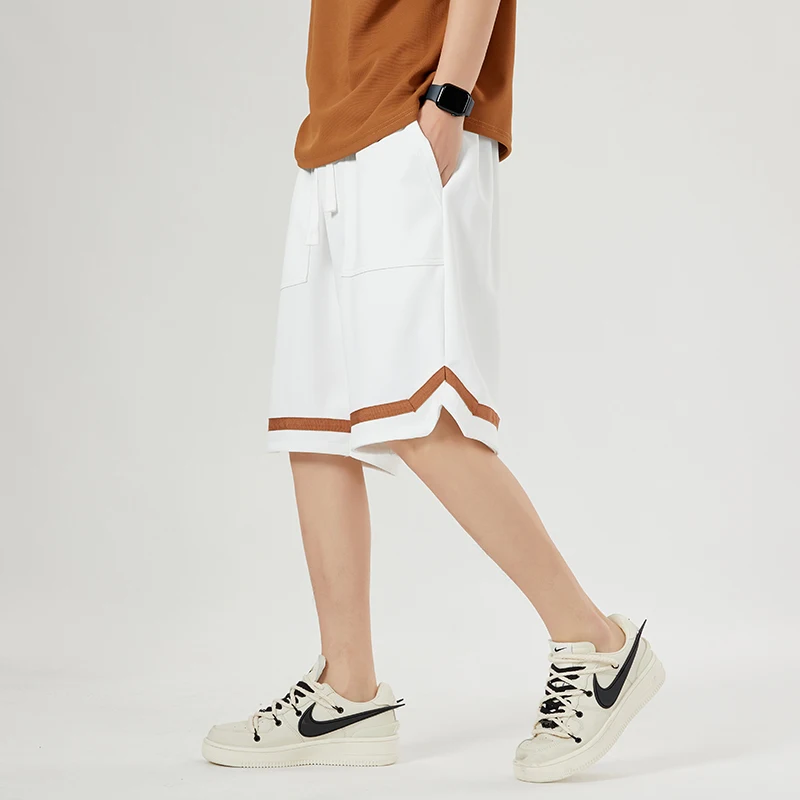 Sports Youthful Vitality Casual Shorts Men's Clothing Solid Color Stylish Spliced Summer Straight Basic Drawstring Knee Pants