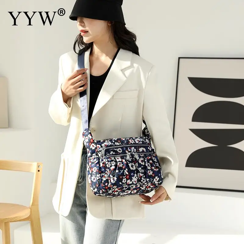 Large Capacity Nylon Women's Floral Pastoral Shoulder Bag Casual Waterproof Messenger Purse Ladies Travel Totebag Mother Handbag