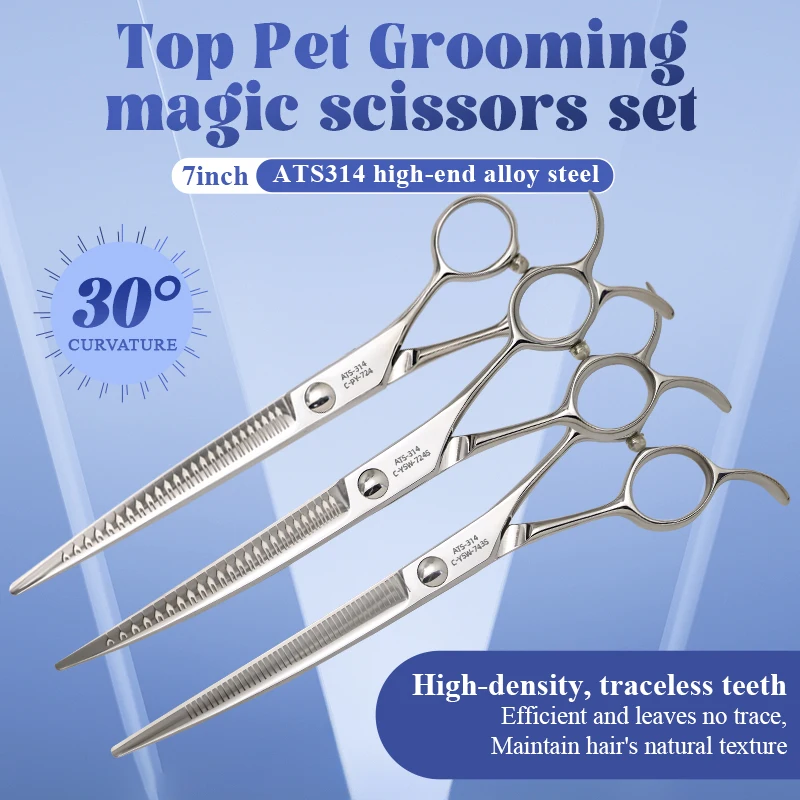 Crane 7 Inch Pet Grooming Magic Scissors Trimming and Hairdressing Dogs Beauty Curved Chunker Shears ATS-314 Steel 50/75% Rate dog grooming scissors