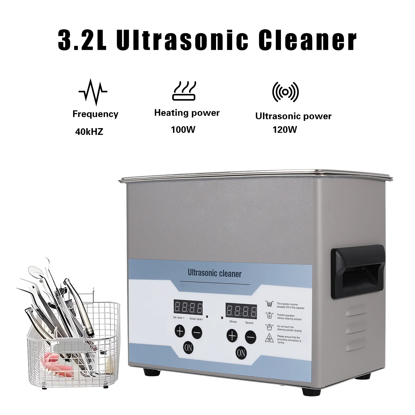 3.2L Commercial Ultrasonic Cleaner with Timer & Heater Jewelry Digital Sonic Cleaner Dental & Lab Equipment