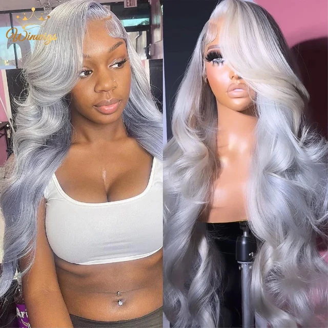 Perruques Body Wave grises 13x6 HD avec dentelle transparente pour femmes, perruques colorées 13x4 en cheveux humains avec dentelle frontale, pré-épilées, en cheveux Remy 1