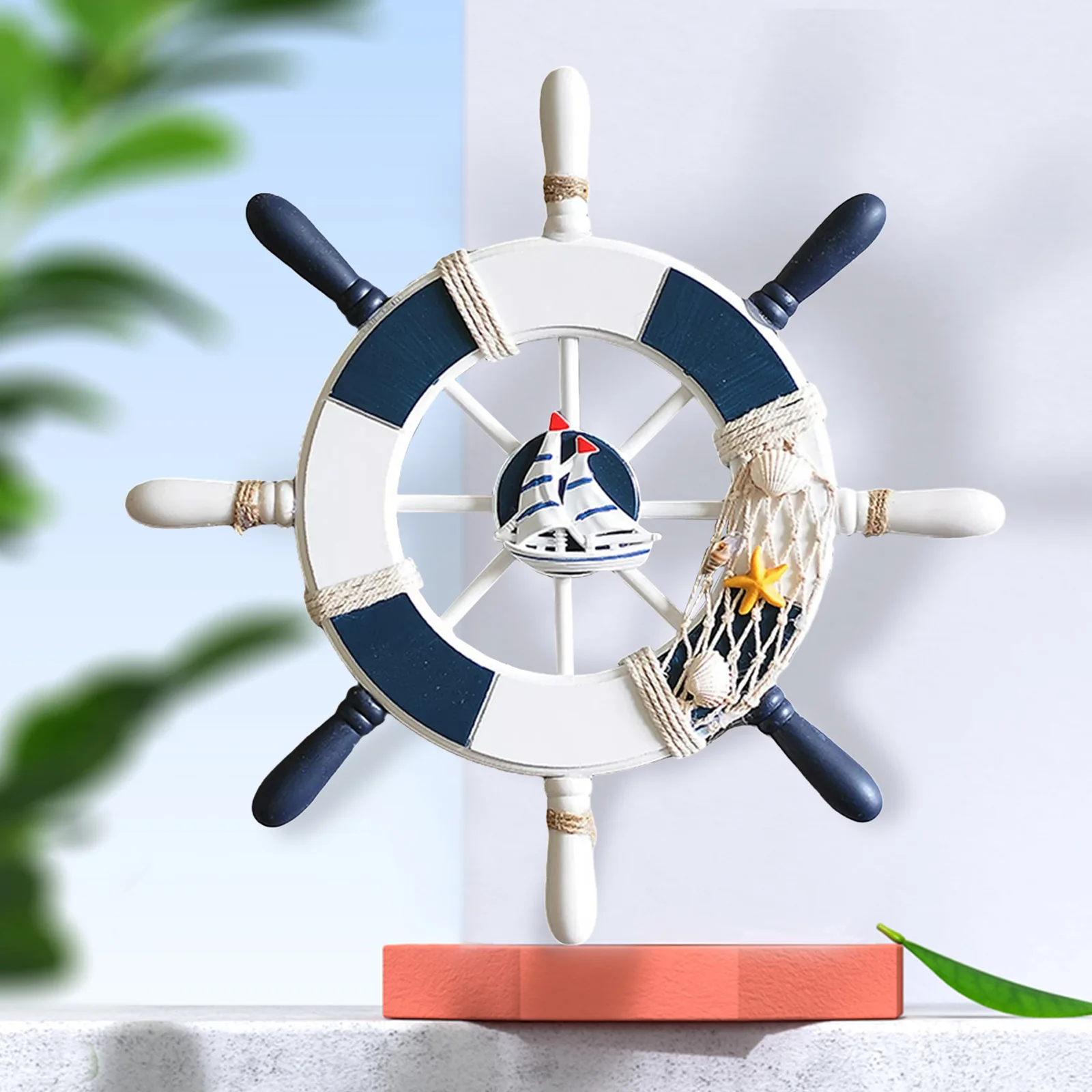 Resin/Wooden Decorative Mediterranean-style Steering Wheel Wall Decor Steering Model Marine Theme Adornment Home Decor Showpiece