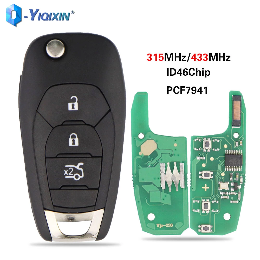 YIQIXIN 3 Button Remote ID46 PCF7941 Chip Key 433MHz Filp Fob For Chevrolet Avo Cruze 2014 2015 2016 2017 2018 Onix 315MHZ Kalos