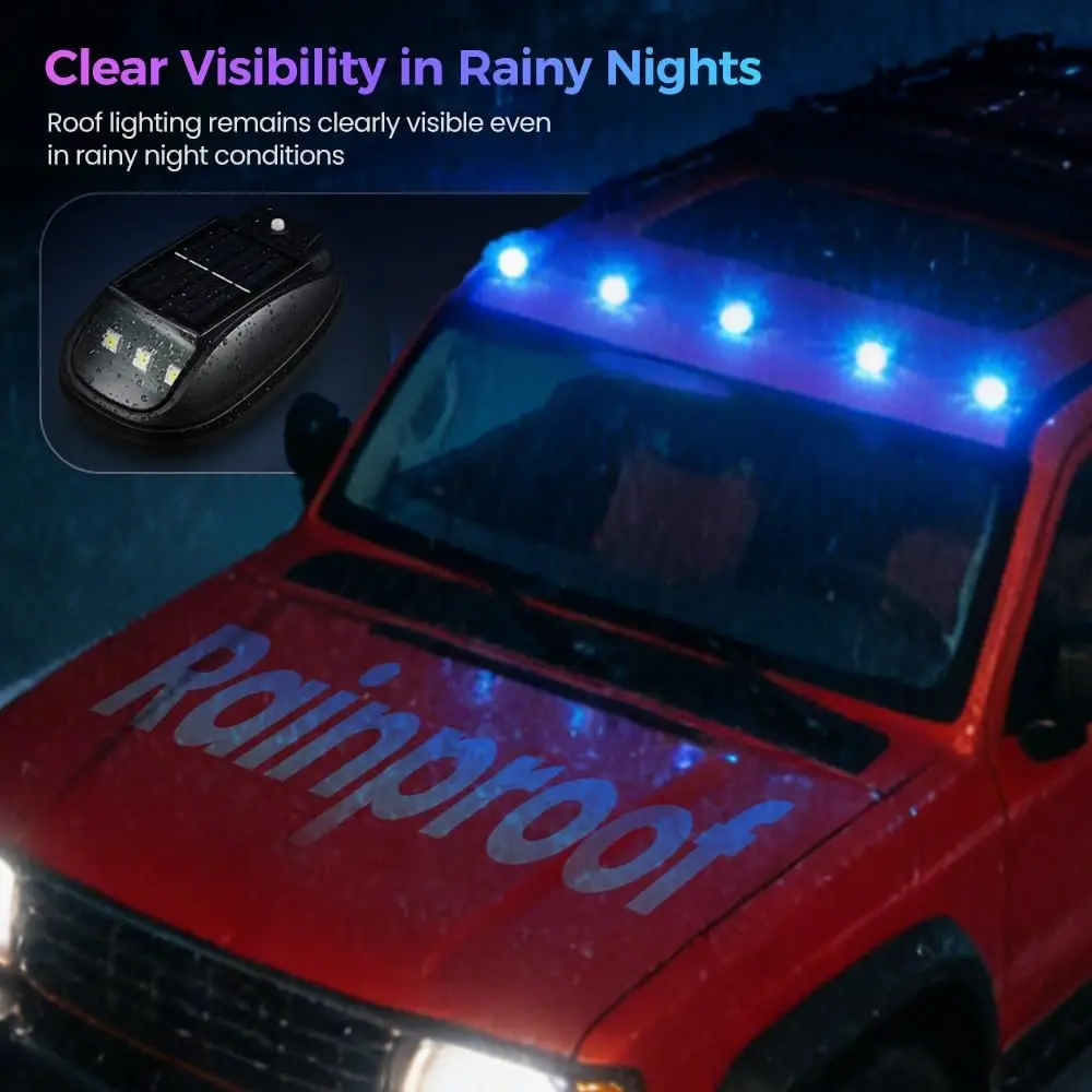รูปสินค้า ไฟส่องสว่างหลังคารถยนต์พลังงานแสงอาทิตย์ LED สโตรบ RGB ไร้สาย