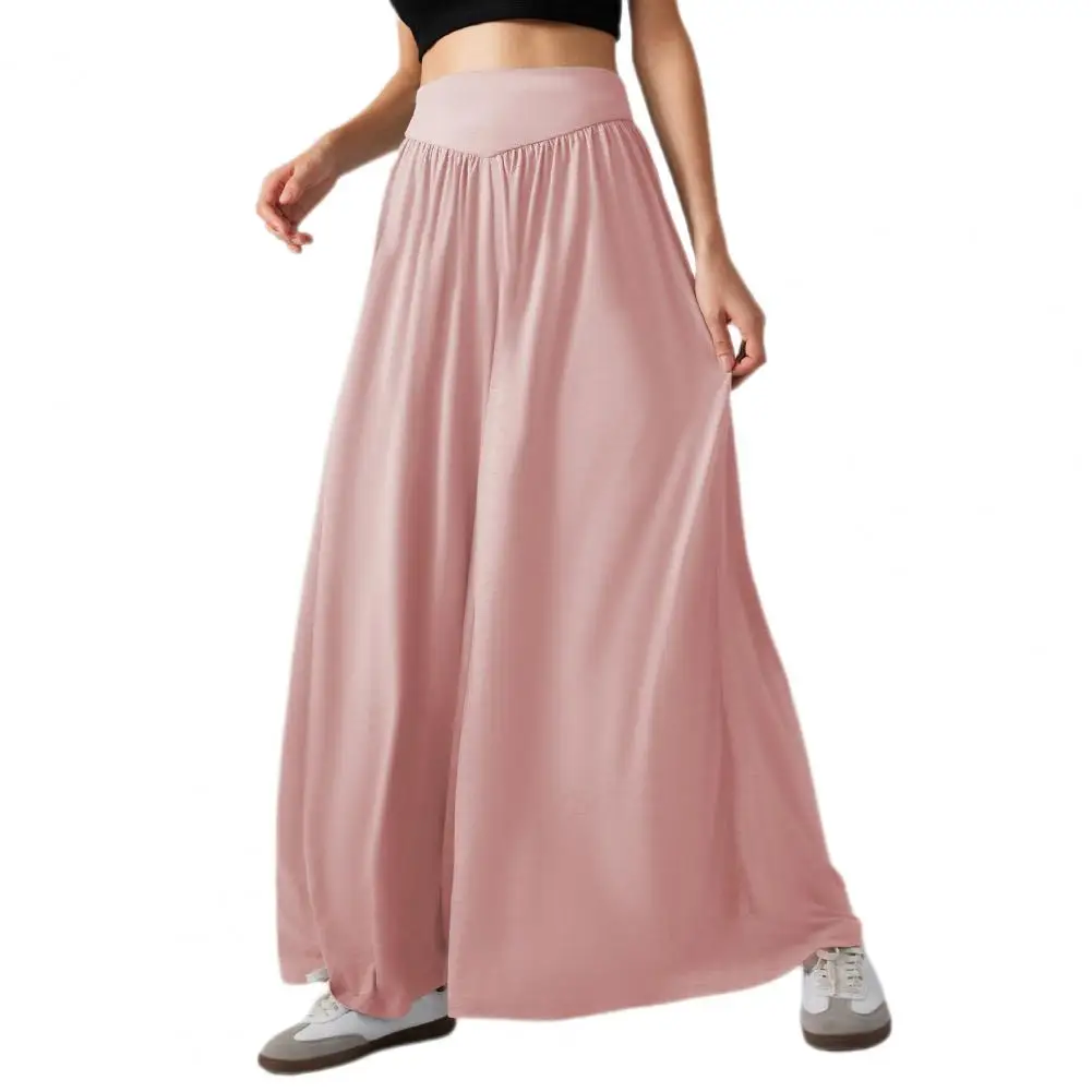 

Женские свободные брюки с эластичным поясом, стильные свободные брюки с широкими штанинами и высокой талией для танцев, Однотонные эластичные брюки для путешествий