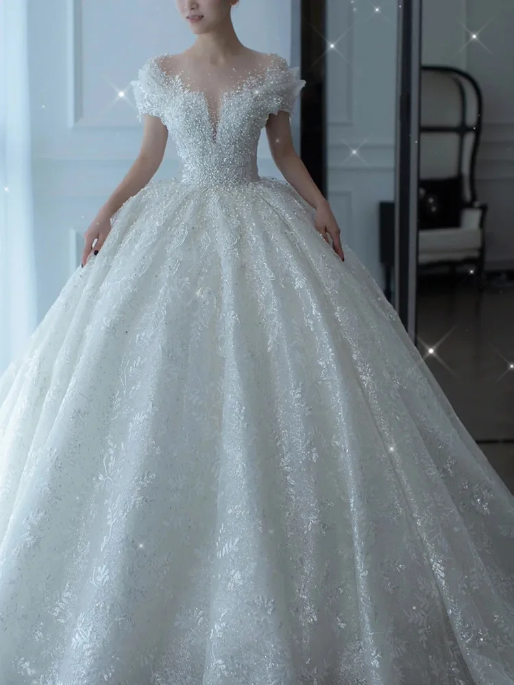 D120 2024 kněžna sexy luxusní broušené sklo korálkový svatební šaty supět tyl bělouš svatební talár jednoduchý nevěsta šaty ženy