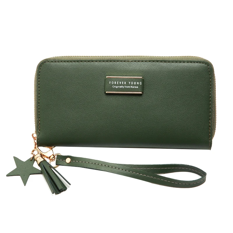 

Однотонный длинный женский кошелек, кошелек с зажимом и кисточкой, Женский кошелек на молнии, кошелек для монет