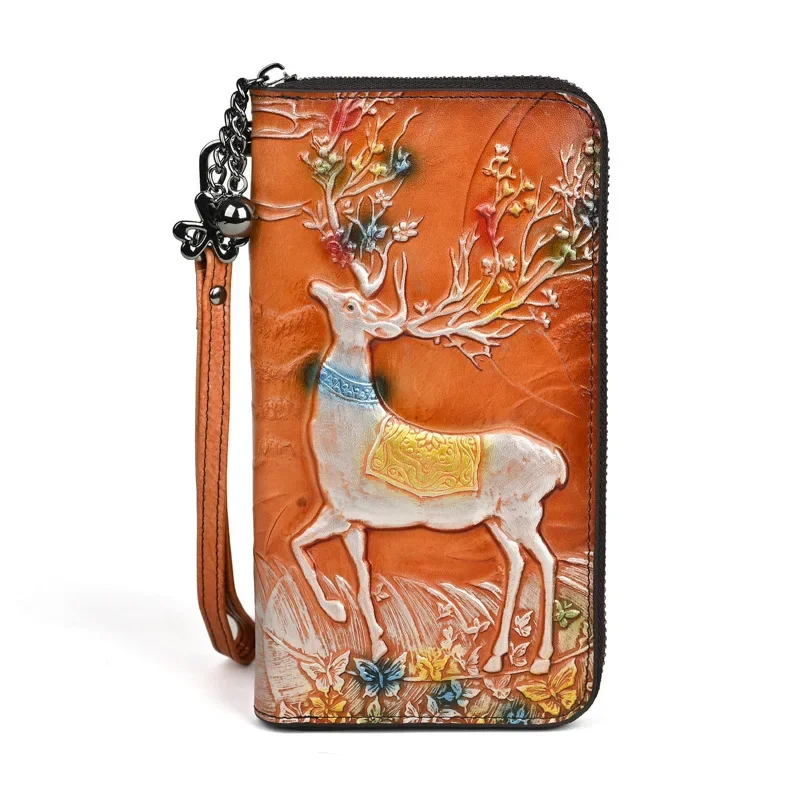 Vintage Long Genuine Leather Wallet for Women with Multiple Card Slots