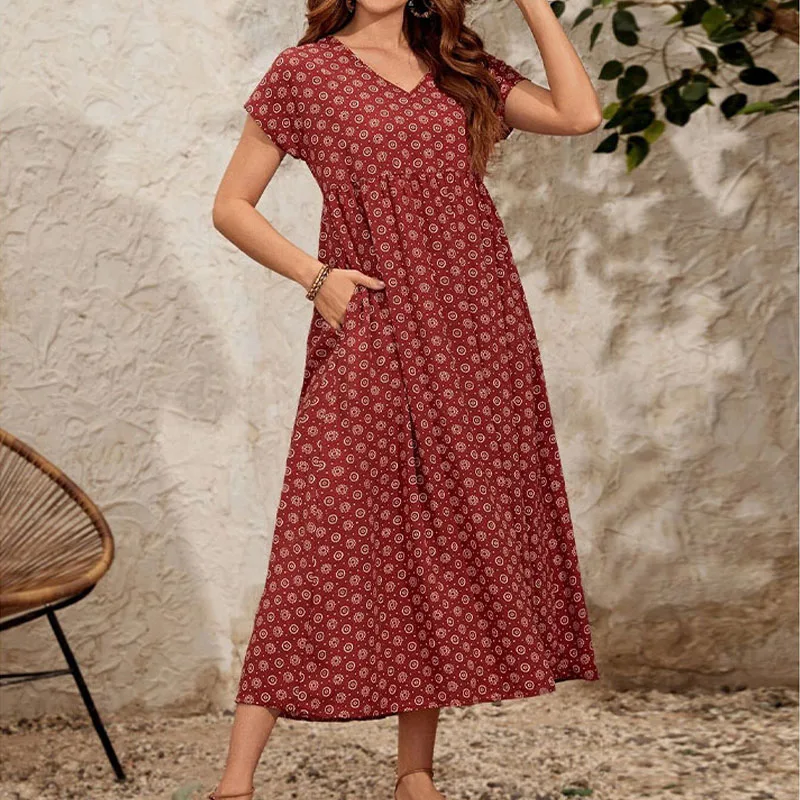 SummerDressesForWomen2023NewInFashionPrintingLongDressSexyV