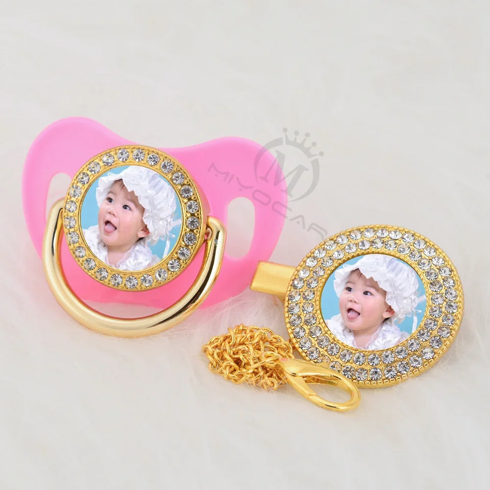 MIYOCAR custom any name photo gold bling pacifier and pacifier clip BPA free dummy bling amazing design P-P 3