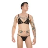 Sexy Bikini Men Gay Underwear Lace Transparent Sissy Bra Briefs Set 6