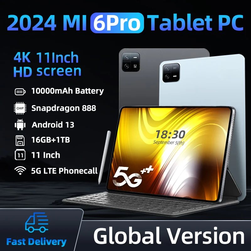 2024 오리지널 패드 6Pro 글로벌 버전 태블릿 PC, 안드로이드 13, 16GB + 1TB, 스냅드래곤 888, 11 인치, 5G, 10000mAh, 와이파이 HD 4K 스크린, 미 탭