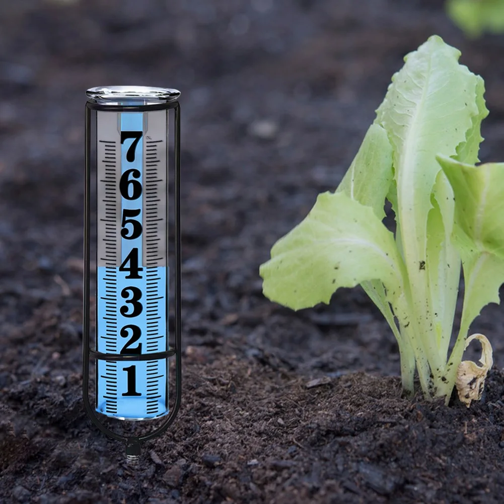 Outdoor Freeze Proof Rain Gauge Large Number Adjustable Height Rain Water Meter w/ Thickened Plastic Tube & Metal Stake