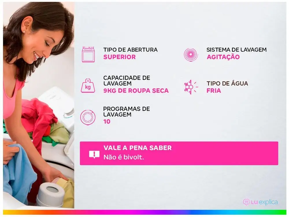 Lavadora de Roupas Electrolux 9kg 10 Programas de Lavagem Branco Efficient Care LED09 - 220V 2