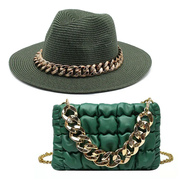 hat bag sets women fedoraStraw Hat and Bag Set Gold Chain Bag Hat Set Ladies earring fedora  Church Fedora Party Jazz Straw Hat felt fedora hat