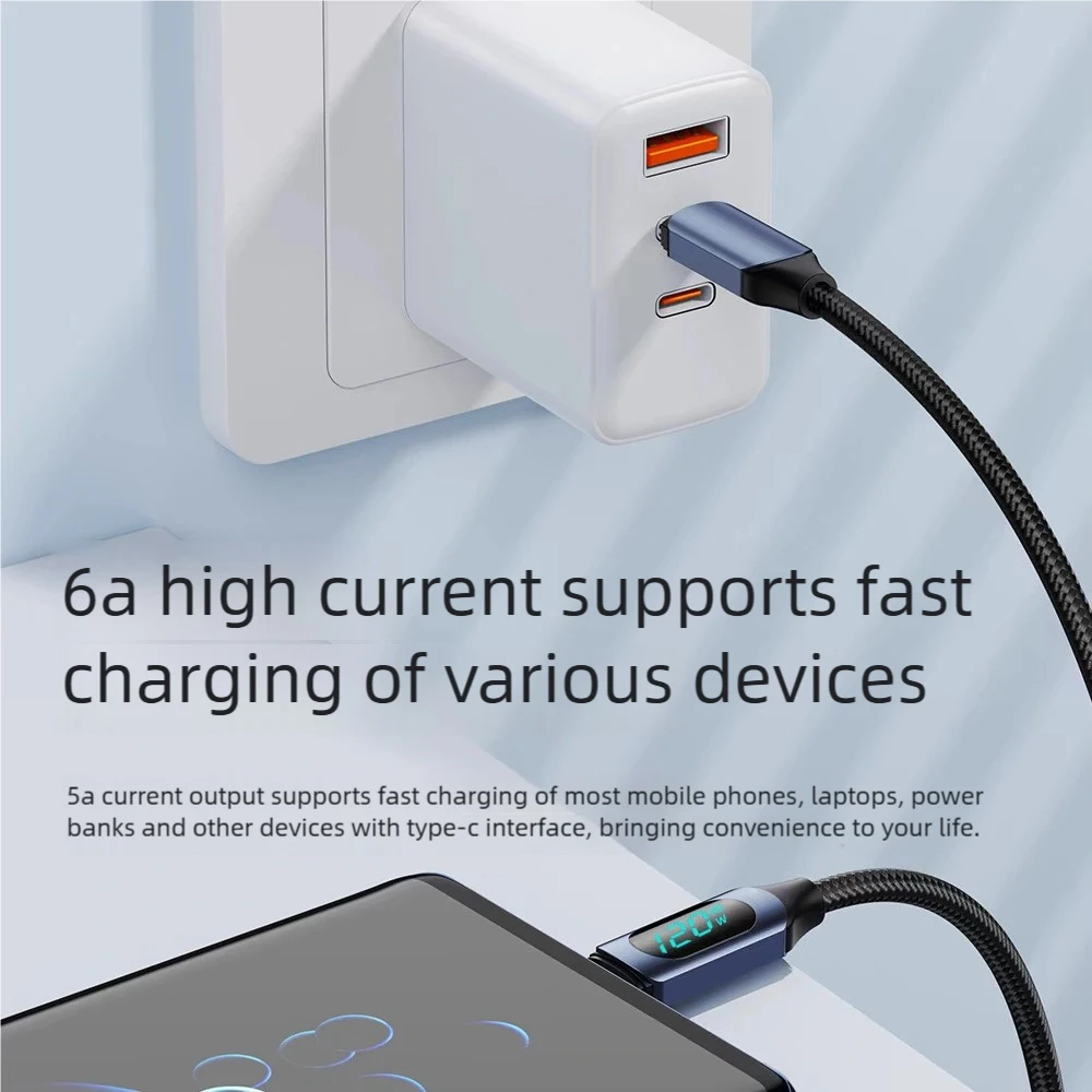 120W Dual Type C Data Cable Fast Charging Charger USB to Type C Display Cable For Huawei Honor Xiaomi Samsung USB Charger Cable