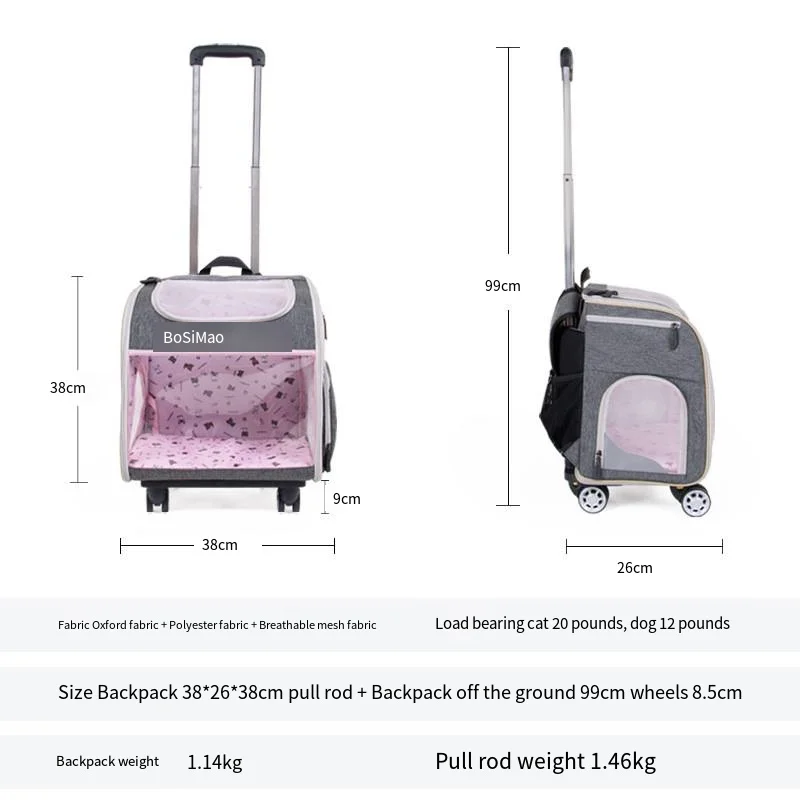 Multifunctional Pet Outgoing Trolley Bag Transparent Cat Bag Detachable Trolley Box Space Module Cat Dog Backpack New