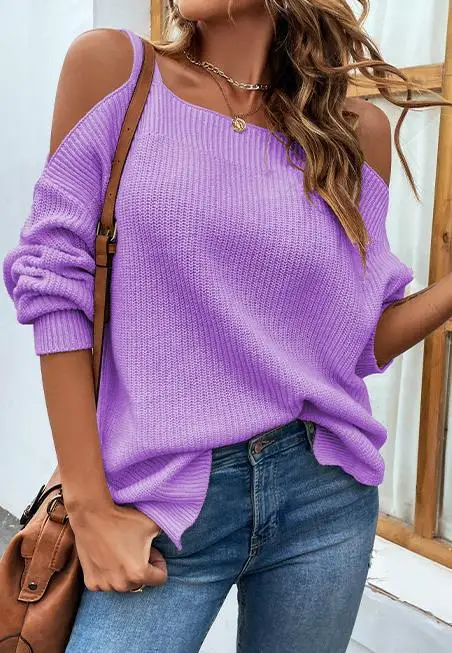 

Fashion Women Sweaters 2023 Autumn/winter New Casual Fashion Sexy Solid Color Strap Off Shoulder Knitwear Pullover Sweater