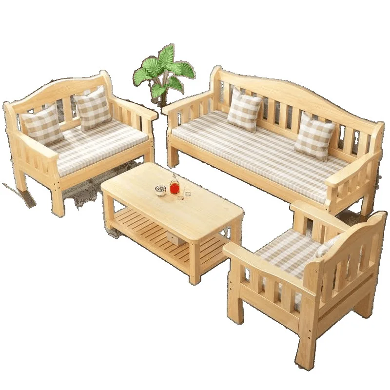 Solid wood bench combination sofa small apartment simple leisure living room retro balcony new Chinese style office wooden sofa - Image 5
