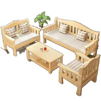 Solid wood bench combination sofa small apartment simple leisure living room retro balcony new Chinese style office wooden sofa 5