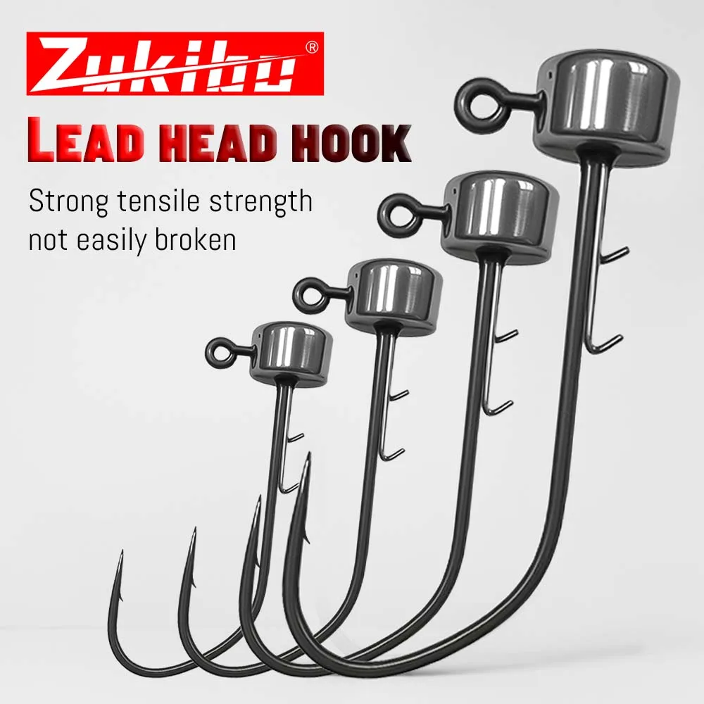 Zukibo 5pcs Tungsten Steel Ned Jig Hook Kit High Quality Jig Heads for Soft Worm T-Tail Lure