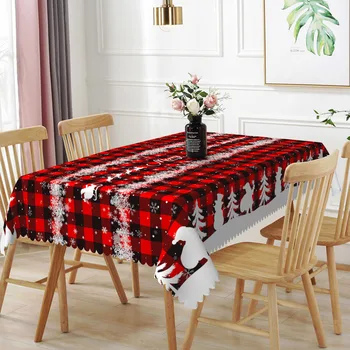 Christmas Tablecloth Winter Snow Snowman Pine Trees Red Washable Table Cover for Party Outdoor Picnic Dinner Table Decoration