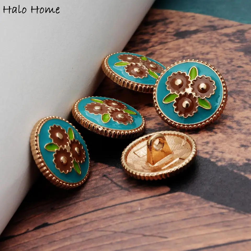 5pcs Retro Enamel Metal Shank Buttons For Sewing, Scrapbooking, Crafts – 18mm Multi-Color Mix