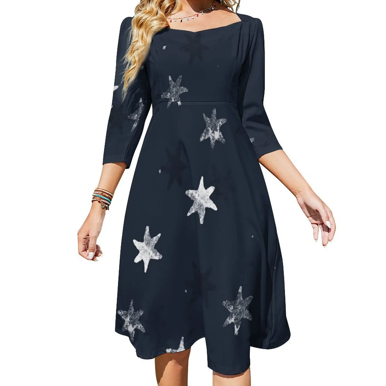 

Расклешенное платье с тисненой звездой, женская летняя юбка, летнее платье, женская одежда 2024, женское роскошное платье в стиле ретро