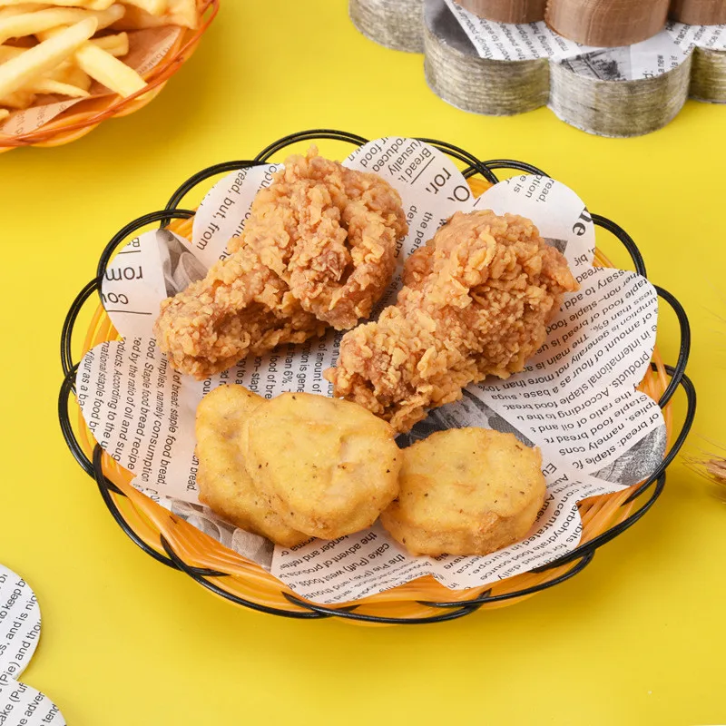 

500Pcs Newspaper Printed Oil-Absorbing Papers Flower Lace Round Fries Burger Pizza Baking Tray